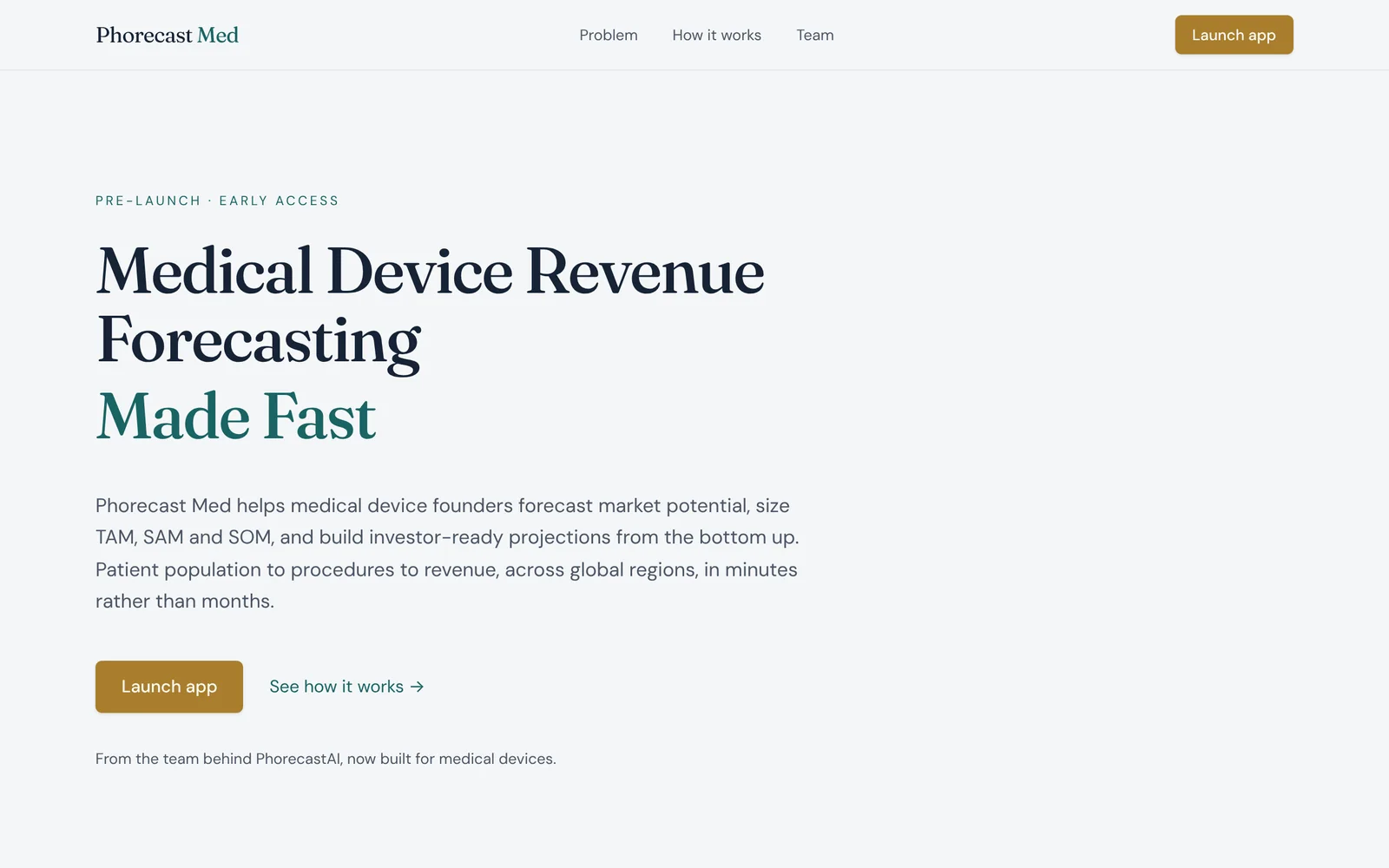 Página inicial do PhorecastMed: Medical Device Revenue Forecasting Made Fast